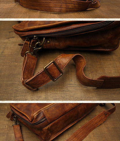 Men's handbag briefcase handmade cowhide retro travel bag crossbody shoulder bag computer bag handbag 