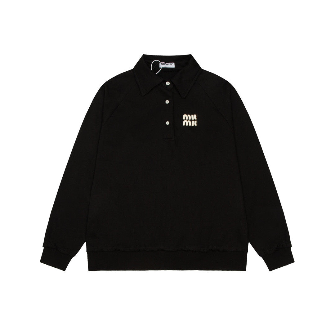 MIUMIU長袖ポロシャツ おしゃれ上着 クールカジュアル ロングtシャツ プルオーバー SY0340
