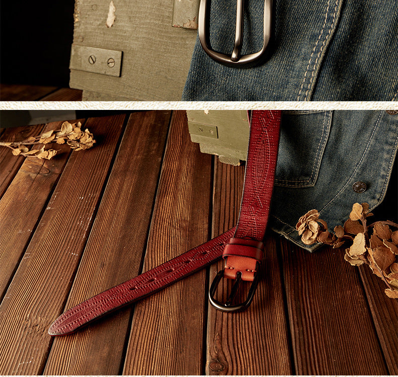 Men's Belt Handmade Cowhide Needle Buckle Korean Fashion Casual Retro Men's Belt 