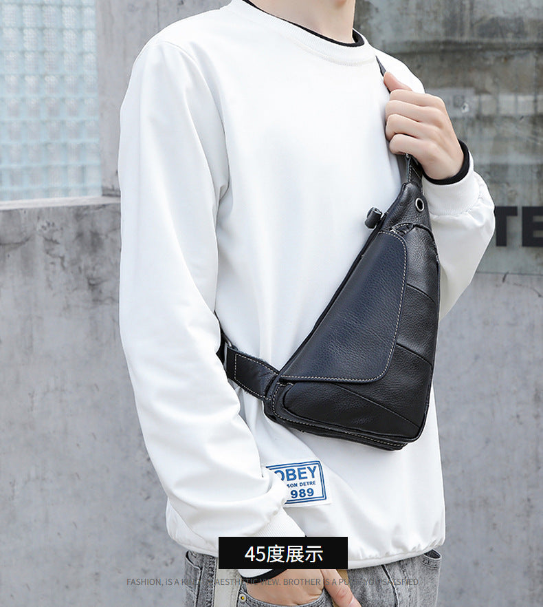 Men's Bust Bag Genuine Cowhide Leather Fashion Casual Retro Multifunctional Crossbody Bag for Men 