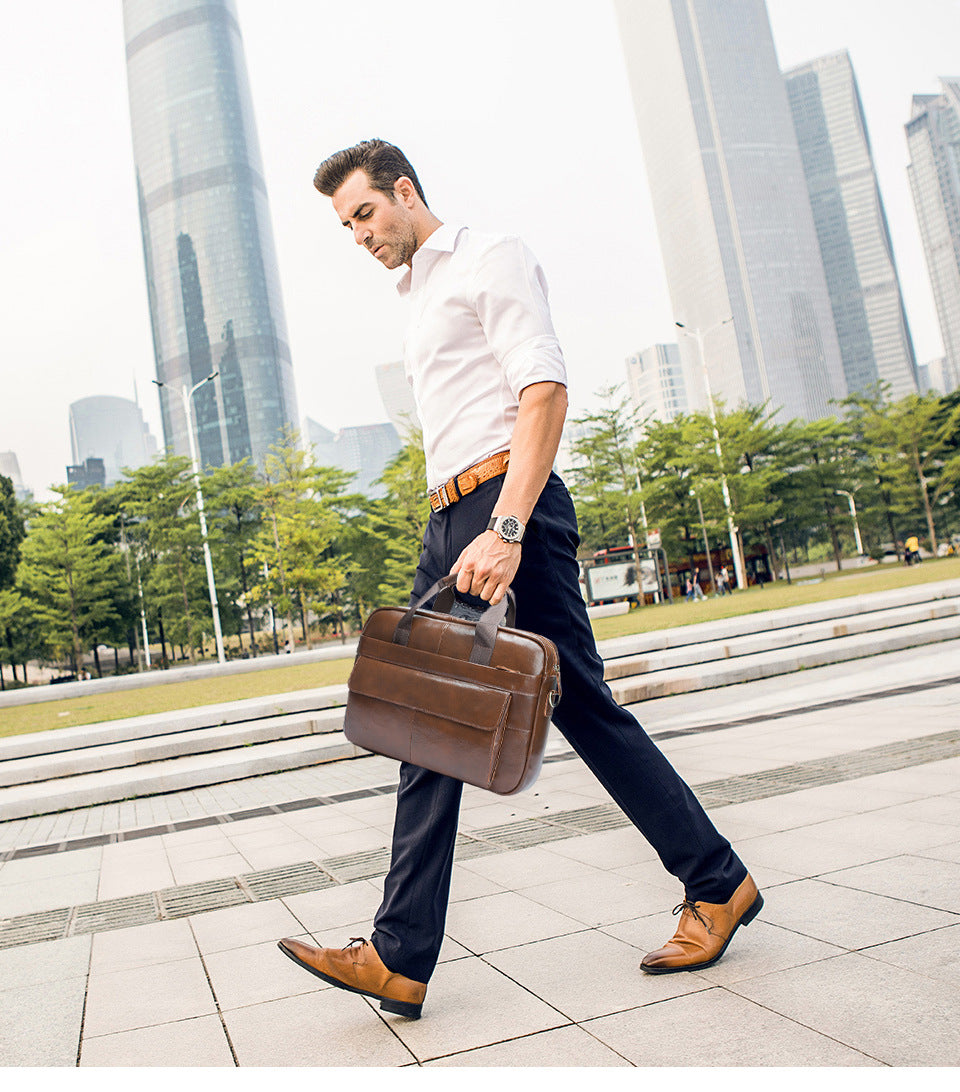 Men's Handbag Briefcase Cowhide Genuine Leather Retro Business Computer Bag for Men 