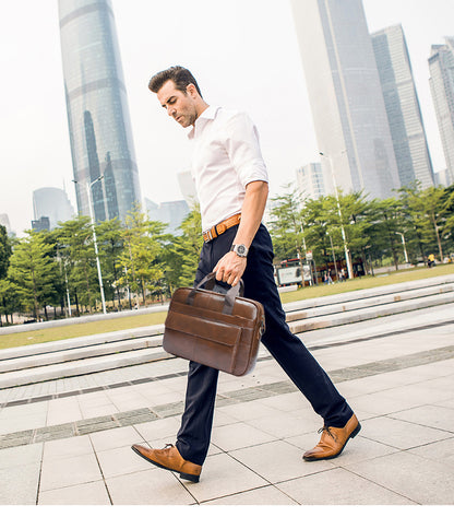 Men's Handbag Briefcase Cowhide Genuine Leather Retro Business Computer Bag for Men 