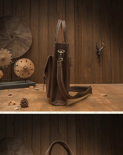 Men's Handbag Handbag Handmade Retro Cowhide Genuine Leather Shoulder Bag Crossbody Bag Crazy Horse Cambridge Briefcase 