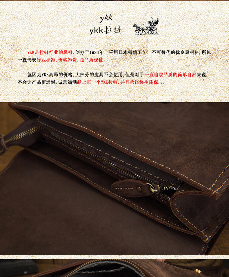 Men's Rucksack Cowhide Genuine Leather Handmade Unique Fashion Casual Travel Bag Computer Bag 