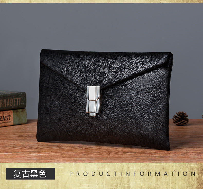 Men's Clutch Bag Cowhide Genuine Leather Retro Casual Men's Handbag 