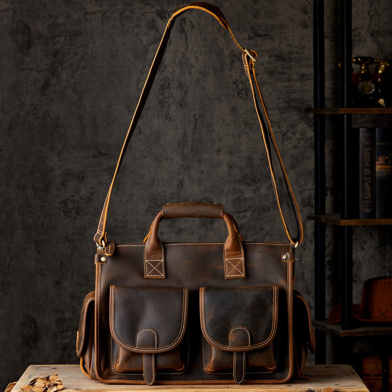 Men's original handmade handbag travel bag cowhide genuine leather messenger bag crossbody shoulder bag 