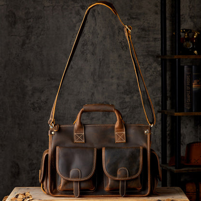 Men's original handmade handbag travel bag cowhide genuine leather messenger bag crossbody shoulder bag 