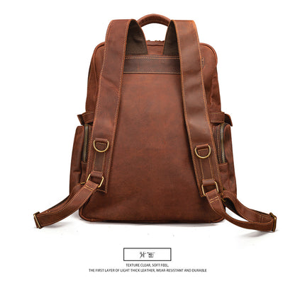 Men's backpack genuine leather cowhide retro large capacity men computer bag 