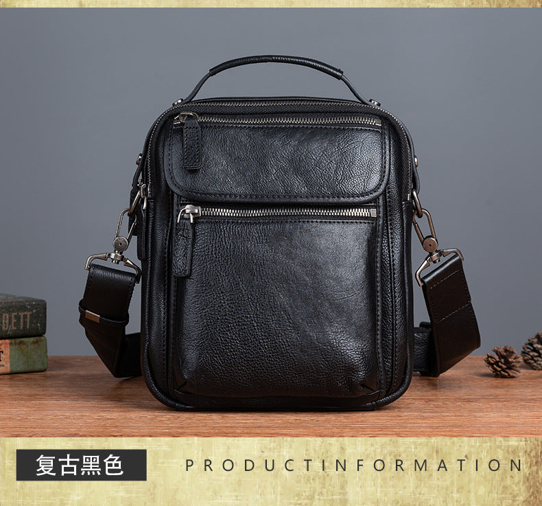 Men's Shoulder Bag Genuine Cowhide Leather Retro Casual Male Crossbody Bag 