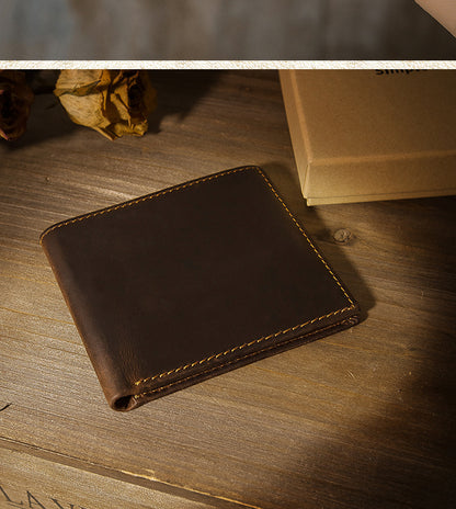 Men's short wallet made of genuine cowhide leather Crazy Horse Original casual simple thin Korean fashion unique wallet for men 