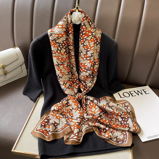 Scarf character mother pattern simulation silk temperament scarf women neckerchief long big ribbon