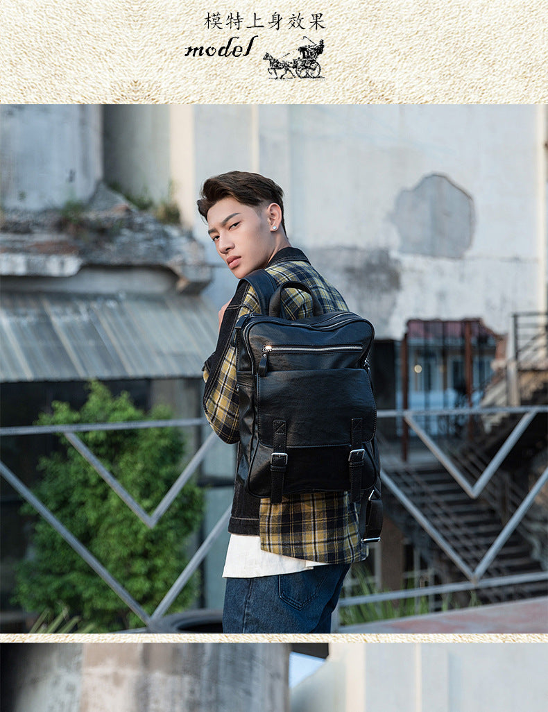 Men's backpack, original handmade cowhide genuine leather, simple casual computer bag, large capacity, travel bag 