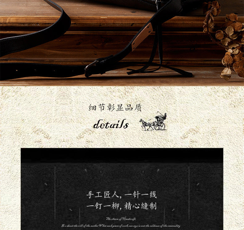 Men's Shoulder Bag Made of Genuine Cowskin Leather Handmade Retro Casual Fashion Large Capacity Crossbody Bag for Men 