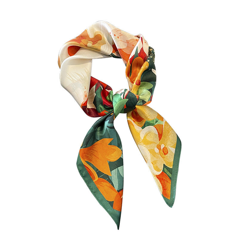 Silk scarf printed pattern French scarf high quality temperament elegant neckerchief