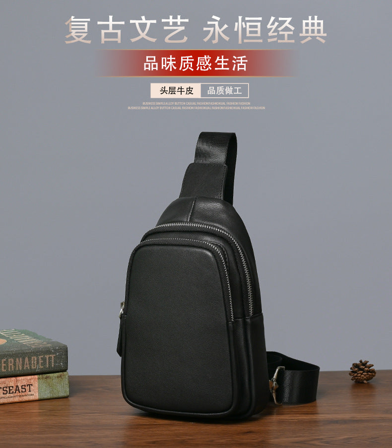 Men's bust bag Genuine cowhide leather retro casual men's crossbody bag smartphone pouch 