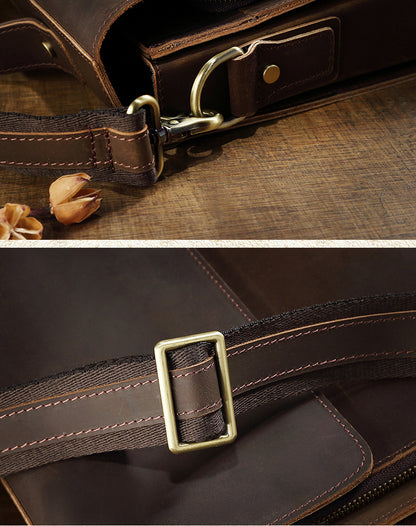 Men's Handbag Briefcase Handmade Cowhide Genuine Leather Retro Simple Messenger Bag Business Casual Men's Shoulder Bag Crossbody Bag 