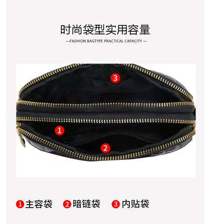 Ladies Handbag Genuine Leather Crocodile Pattern Clutch Bag Temperament Large Capacity Double Zipper Fashion Temperament Shoulder Bag.Pochette
