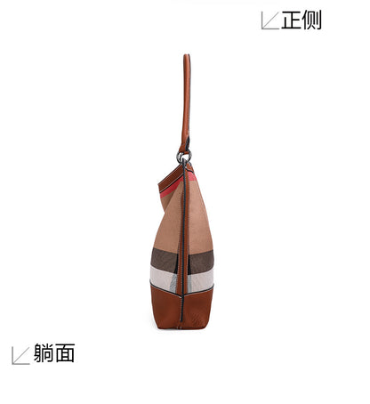 Women's bag Plaid cowhide canvas trend fashion bucket bag tote bag commuting Shoulder bag that goes with anything. Pochette