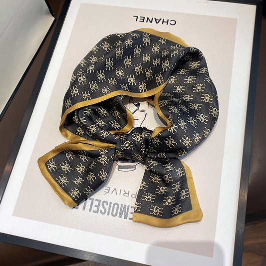 Silk French double sided long scarf women printed pattern fashion silk double ribbon