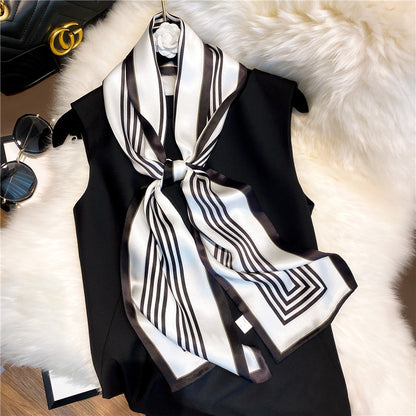 Silk scarf simple temperament vertical striped silk scarf women elongated fashion neck guard scarf