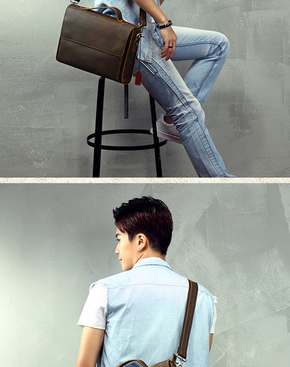Men's Handbag Briefcase Handmade Cowhide Genuine Leather Retro Simple Messenger Bag Business Casual Men's Shoulder Bag Crossbody Bag 