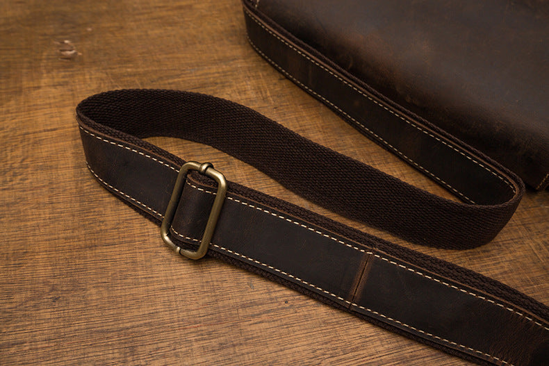 Men's Shoulder Bag Cowhide Genuine Leather Crazy Horse Retro Unique Casual Fashion Crossbody Bag for Men 