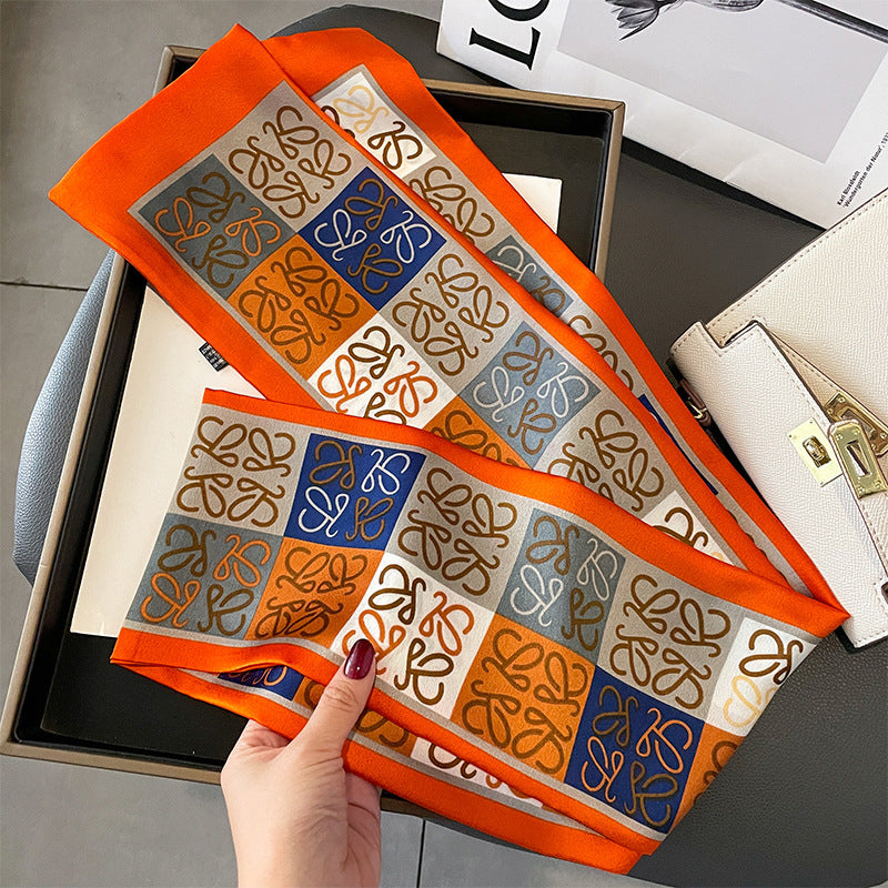 Scarf shape mother pattern double-sided double simulation silk scarf women neck guard decoration