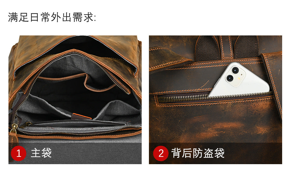 Men's backpack cowhide genuine leather retro casual computer bag for men 