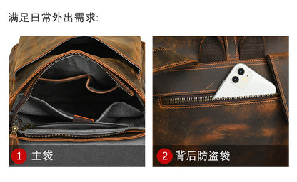 Men's backpack cowhide genuine leather retro casual computer bag for men 