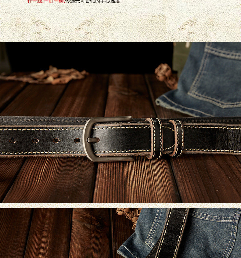 Men's Belt Handmade Genuine Cowhide Leather Needle Buckle Casual Vintage Simple Men's Belt 