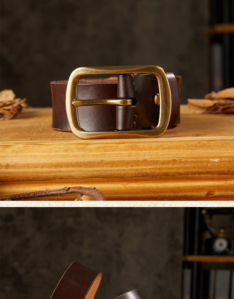 Men's Belt Handmade Vintage Copper Needle Buckle Cowhide Genuine Leather Casual Men's Belt 