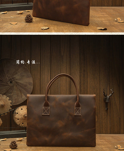 Men's handbag handbag handmade Korean fashion genuine cowhide leather casual business briefcase thin computer bag 