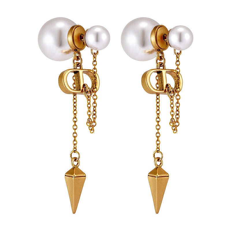 D CD Pearl Earrings Women Long Fringe Retro Earrings Unique Earrings