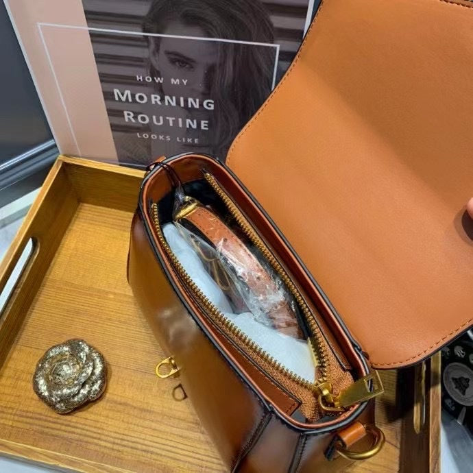 Women's bag Gradient genuine leather handbag with a stylish lid that straddles diagonally Shoulder bag Handbag.bag
