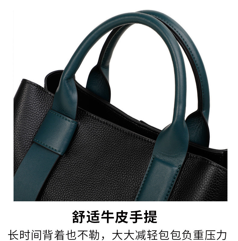 Cowhide women's bag large capacity handbag color matching temperament shoulder bag elegant handbag.bag