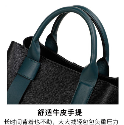 Cowhide women's bag large capacity handbag color matching temperament shoulder bag elegant handbag.bag