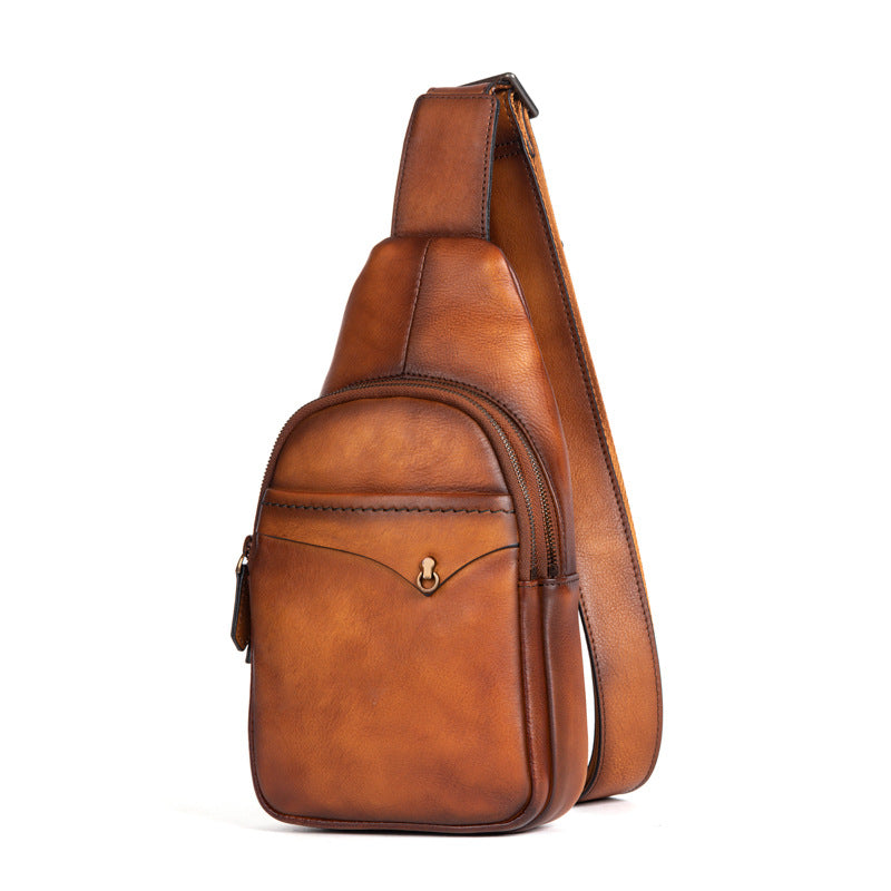 Men's bust bag genuine cowhide leather retro casual crossbody bag for men 