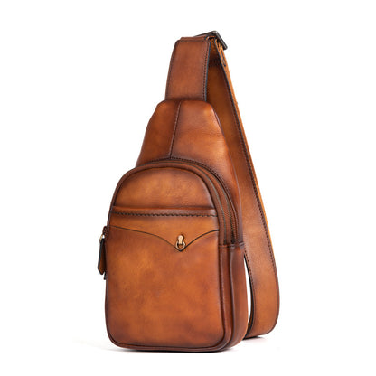 Men's bust bag genuine cowhide leather retro casual crossbody bag for men 