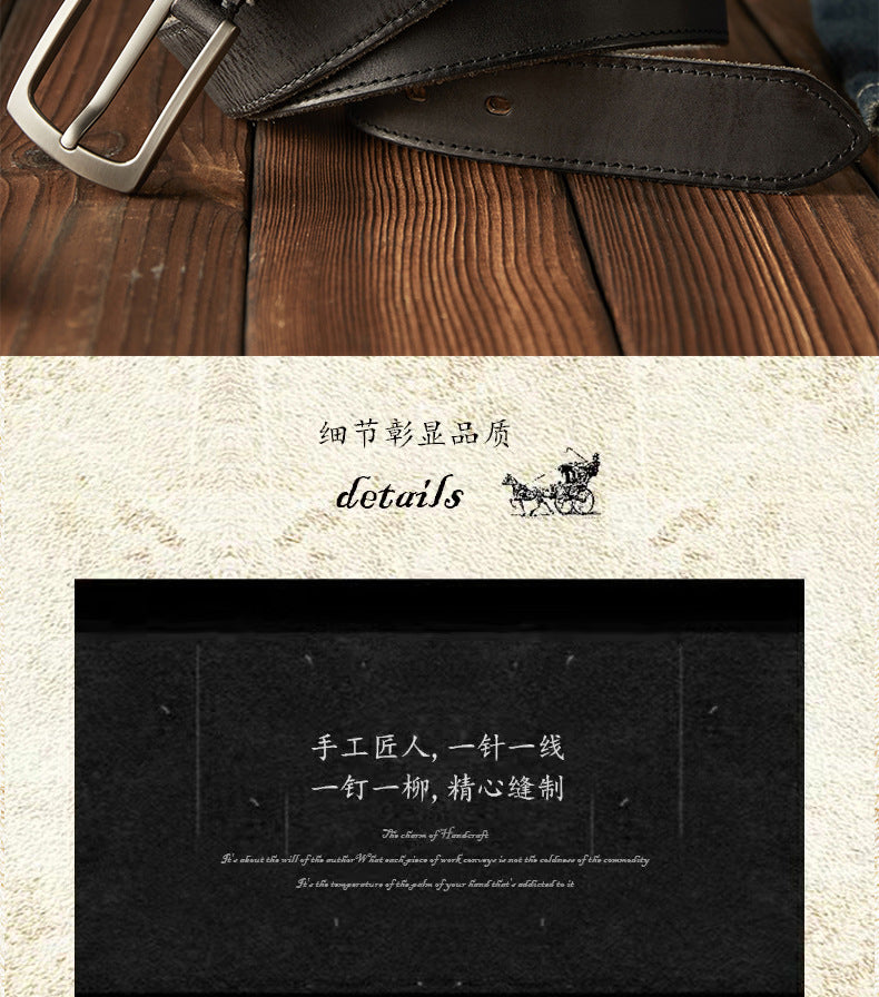 Men's Belt Handmade Genuine Cowhide Leather Needle Buckle Vintage Men's Belt 