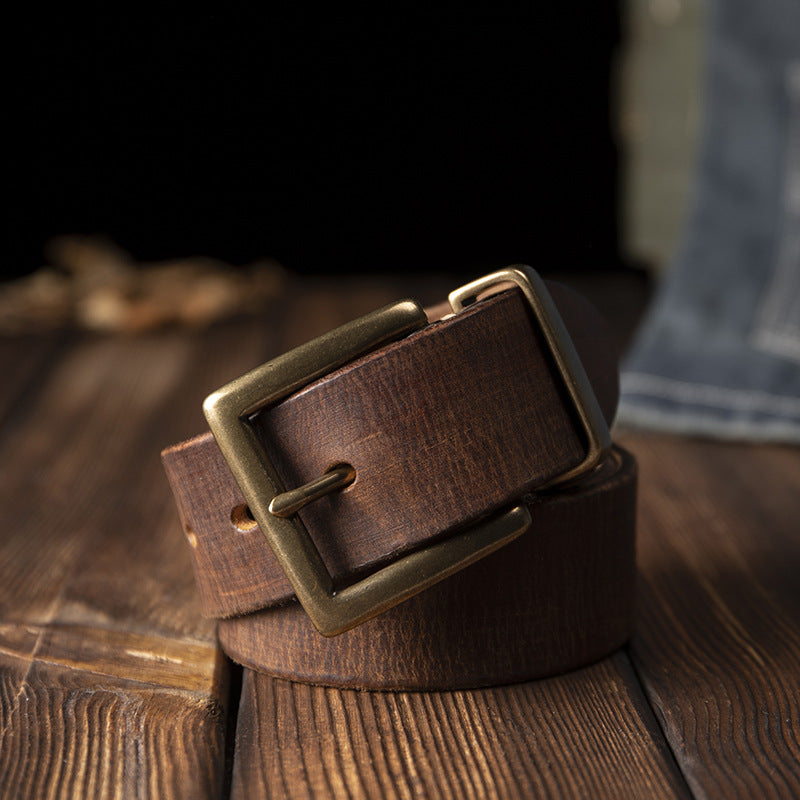Men's Belt Genuine Cowhide Leather Casual Vintage Copper Needle Buckle Unique Men's Belt 