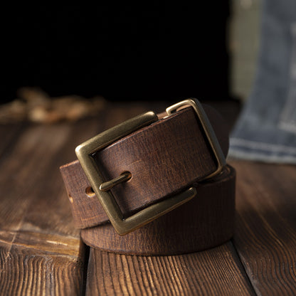 Men's Belt Genuine Cowhide Leather Casual Vintage Copper Needle Buckle Unique Men's Belt 