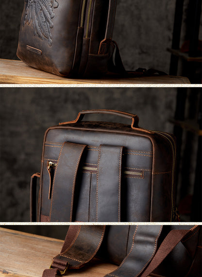 Men's Rucksacks Cowhide Genuine Leather Crazy Horse Handmade Handbags Fashion Computer Bags for Men 