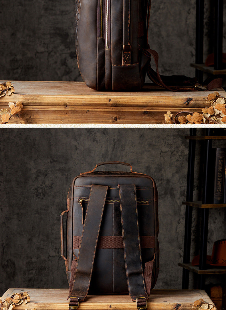 Men's Rucksacks Cowhide Genuine Leather Crazy Horse Handmade Handbags Fashion Computer Bags for Men 