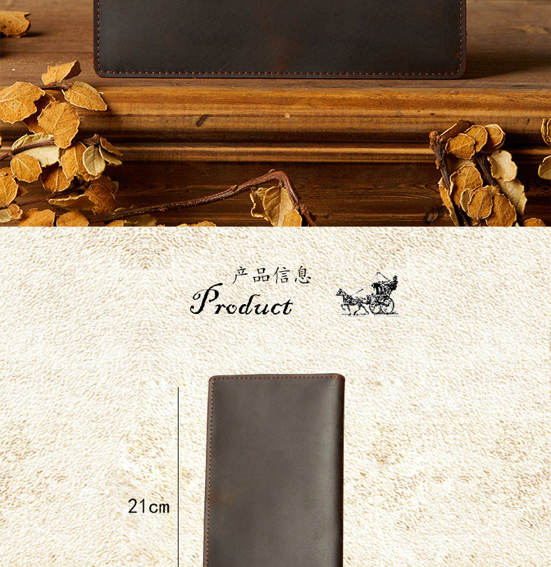 Men's long wallet, handmade, genuine cowhide leather, retro card holder, simple men's wallet handbag 