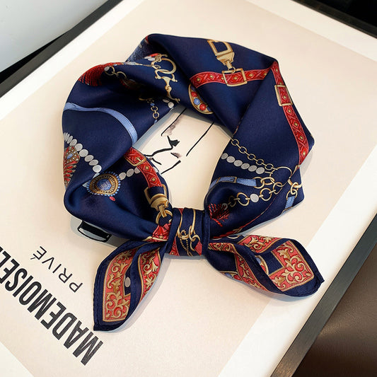 Silk Scarf Retro Chain Print Pattern Small Scarf Women's Thin Scarf Fashionable Decoration Neckerchief