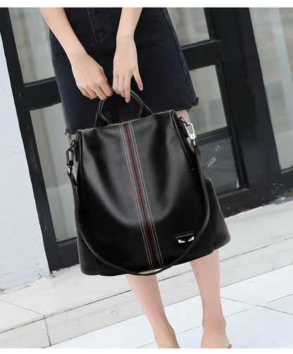 Genuine Leather Women's Bag Fashion Casual Cowhide Boston Bag Retro Large Capacity Rucksack
