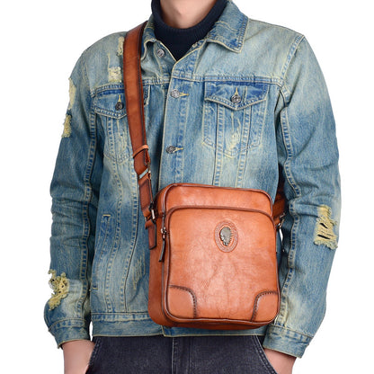 Men's Shoulder Bag Genuine Cowhide Leather Casual Retro Crossbody Bag for Men 