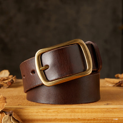 Men's Belt Handmade Vintage Copper Needle Buckle Cowhide Genuine Leather Casual Men's Belt 