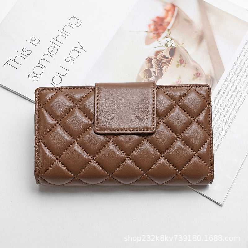Women's short genuine leather wallet check wallet sheep leather wallet tri-fold cloth coin purse wallet women's wallet
