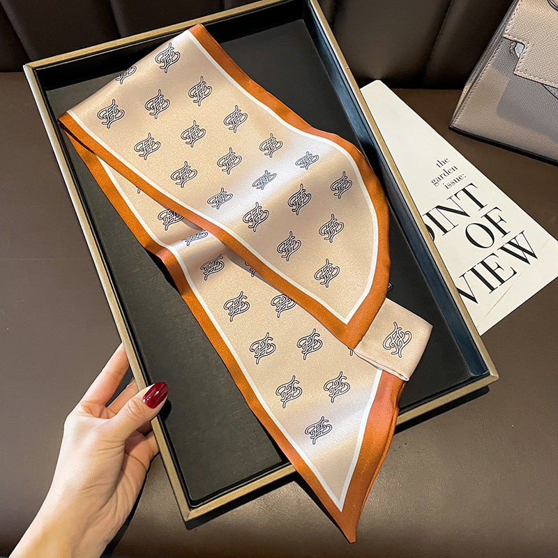 Scarf print pattern double satin crossover scarf fashion elegant temperament matching neckerchief